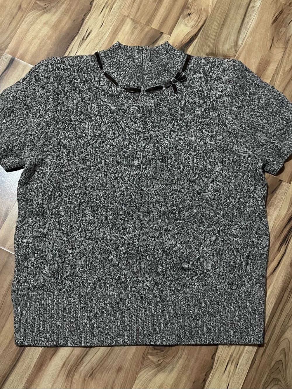 Alfred Dunner VTG Wool Blend Marled Knit Velvet Tie Collar Short Sleeve Sweater